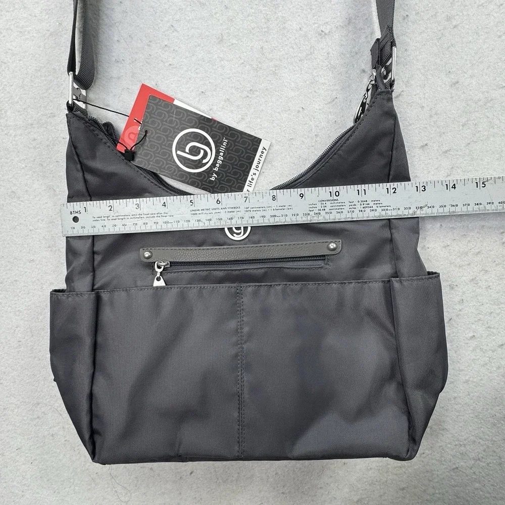 NEW Baggallini Phoenix Hobo Purse RFID Protected Grey Bag Adjustable Zip Pocket‎